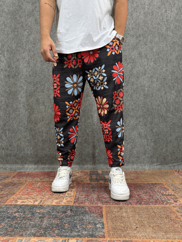 Beli Lastikli Desenli Baggy Pantolon