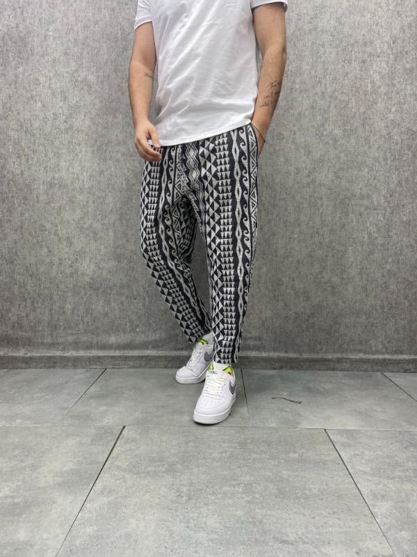 Beli Lastikli Aztek Desenli Baggy Pantolon