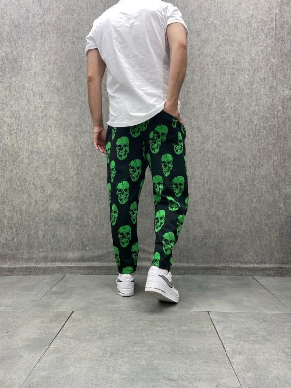 Beli Lastikli Skull Desenli Baggy Pantolon