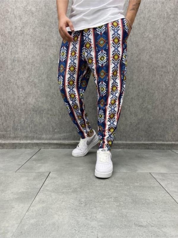 Beli Lastikli Aztek Desenli Bohem Baggy  Pantolon