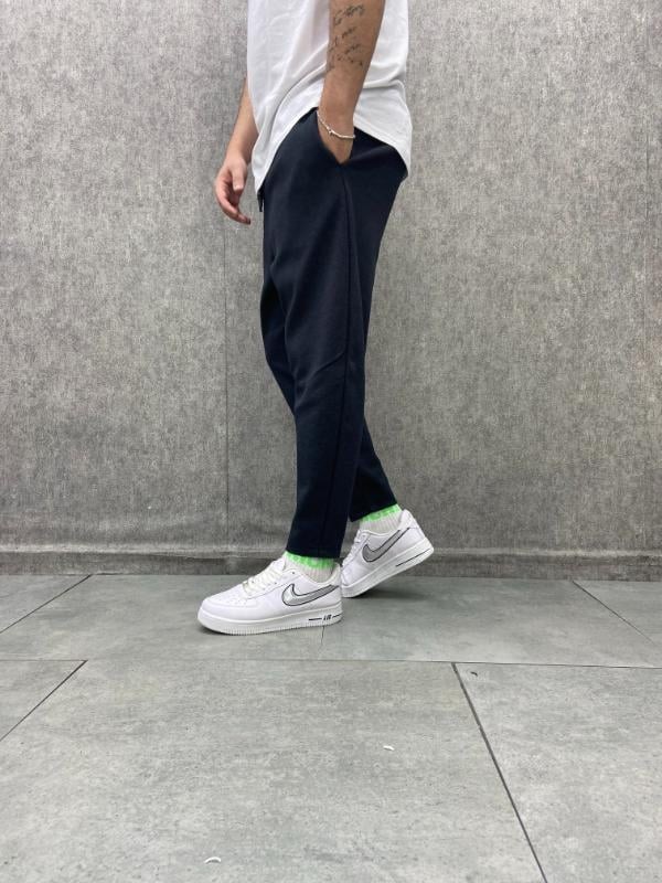 Beli Lastikli Düz Paça Siyah Baggy Pantolon