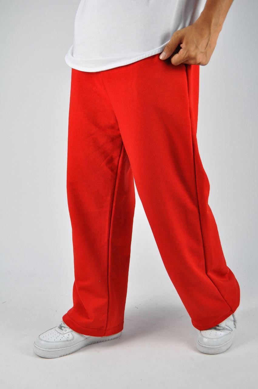 Beli Lastikli Paça Stoperli Kırmızı  Pamuklu Baggy Pantolon