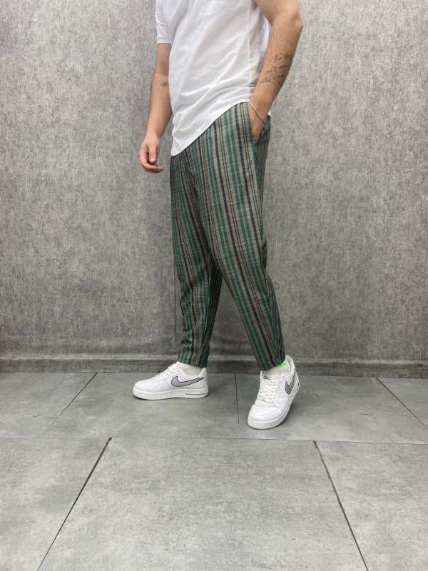 Beli Lastikli Düz Paça Çizgili  Baggy Pantolon