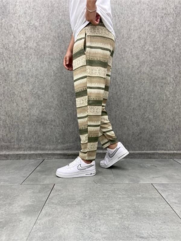 Beli Lastikli Aztek Desenli Bohem Baggy Pantolon