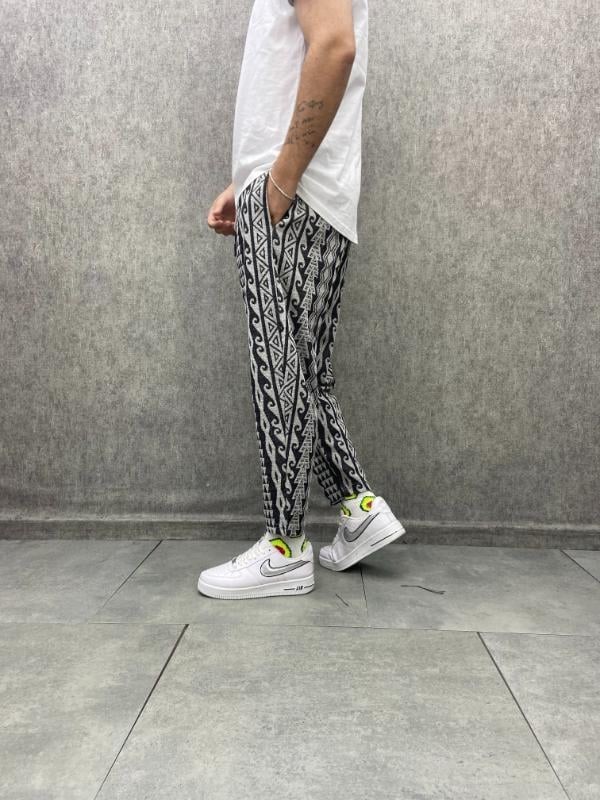 Beli Lastikli Aztek Desenli Baggy Pantolon