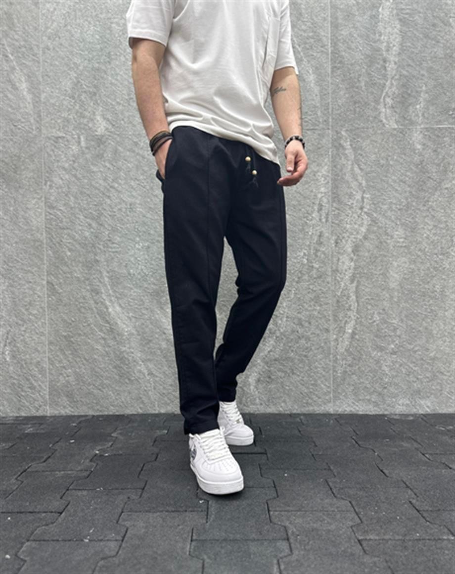 Düz Paça Pamuklu Siyah Jogger