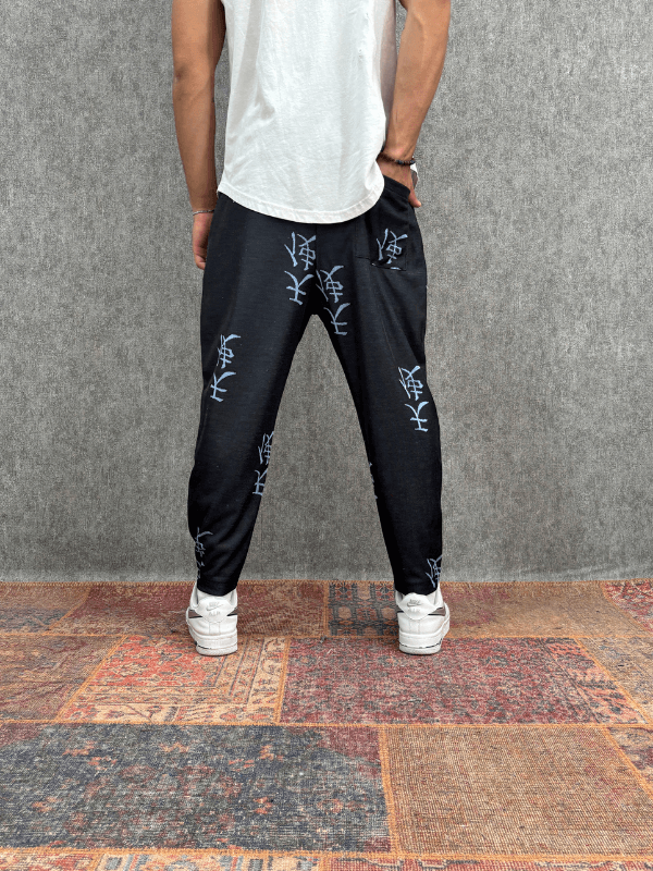 Beli Lastikli Chinese Desenli  Baggy Pantolon 