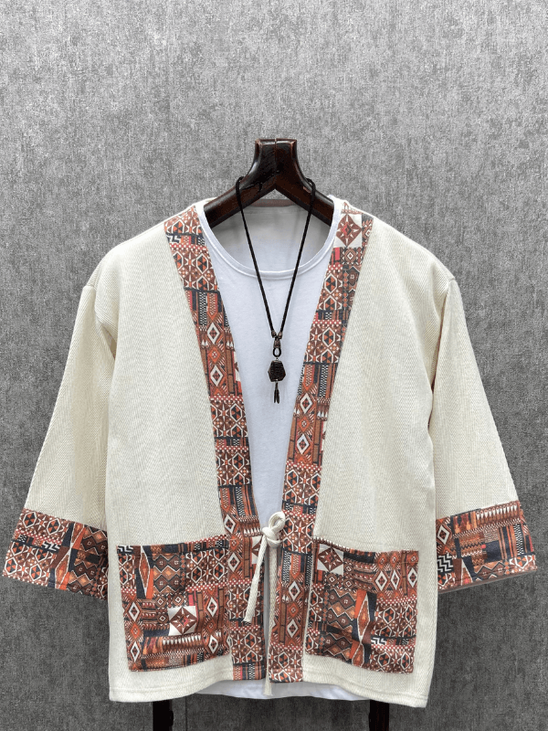 Oversize Bohem Fakir Kol  Pamuk Dokuma Krem Kimono