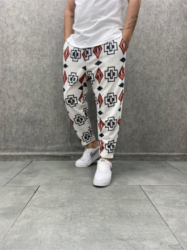 Beli Lastikli Aztek Desenli  Bohem Baggy  Pantolon