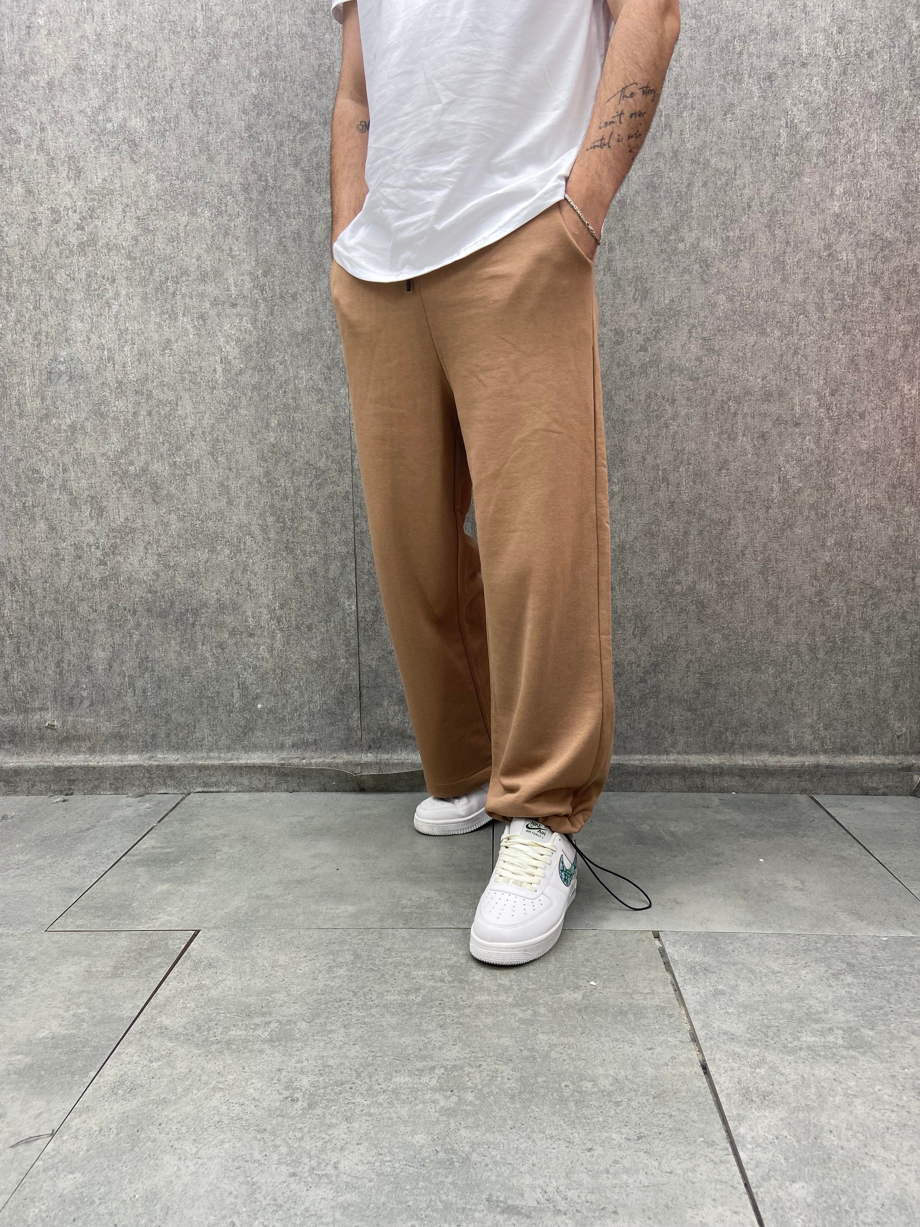 Beli Lastikli Paça Stoperli  Pamuklu Toprak Baggy Pantolon