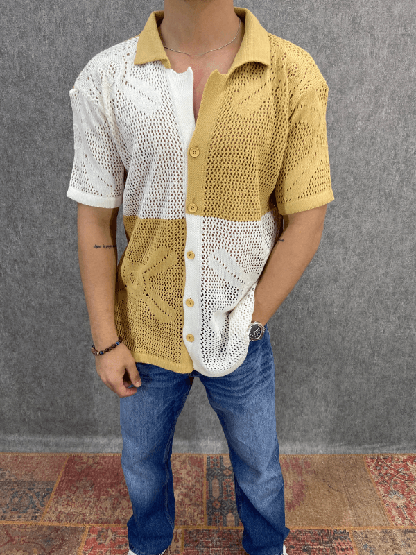 Oversize Düğme Kapamalı Desenli  Triko Tshirt