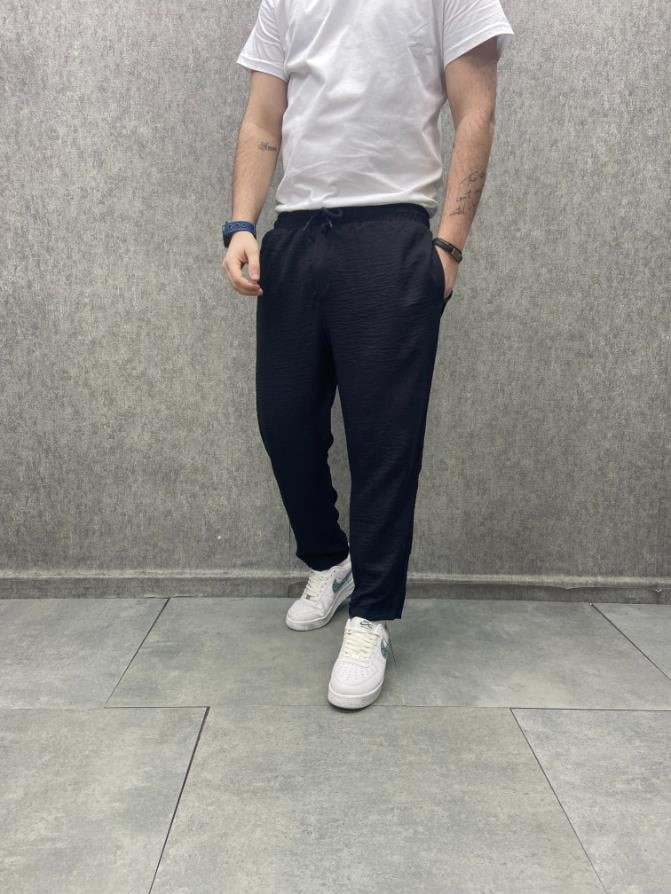 Rahat Kalıp  Beli Lastikli Bilek Paça Pamuk Viscon Siyah Pantolon