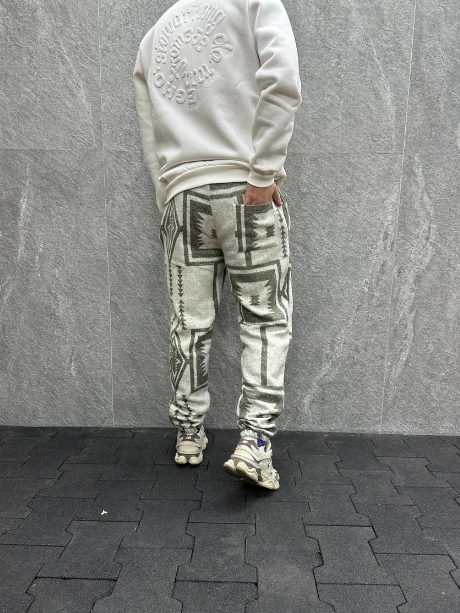 Beli Lastikli Kaşe Bohem Pamuklu Jogger Pantolon