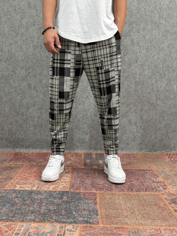 Beli Lastikli Ekoseli Baggy Pantolon 