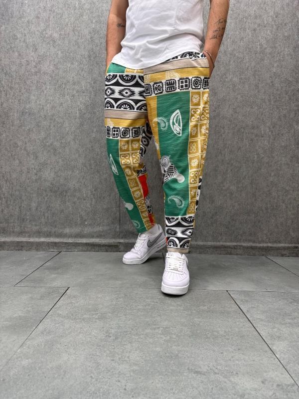Beli Lastikli Bohem Baggy Desenli Pantolon