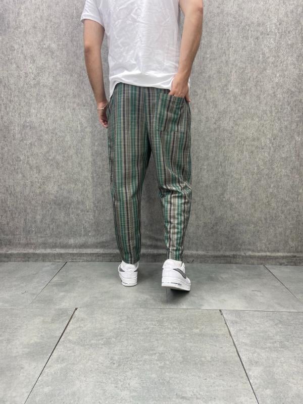 Beli Lastikli Düz Paça Çizgili  Baggy Pantolon