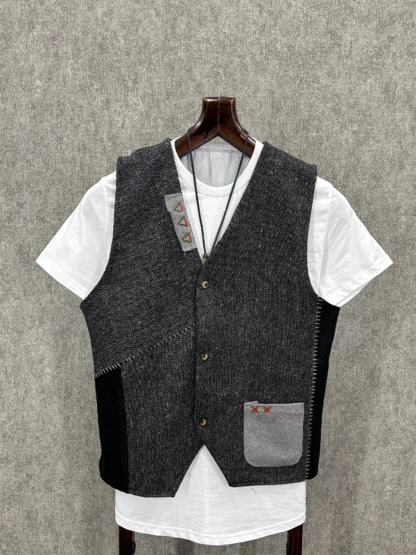 Regular El İşi Detaylı Desenli Pamuk Kaşe Yelek