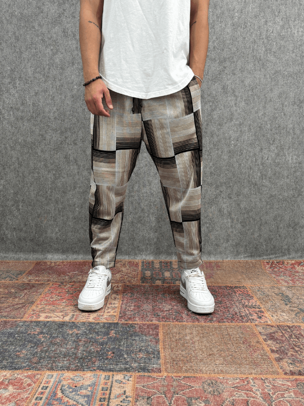 Beli Lastikli Ekoseli Baggy Pantolon