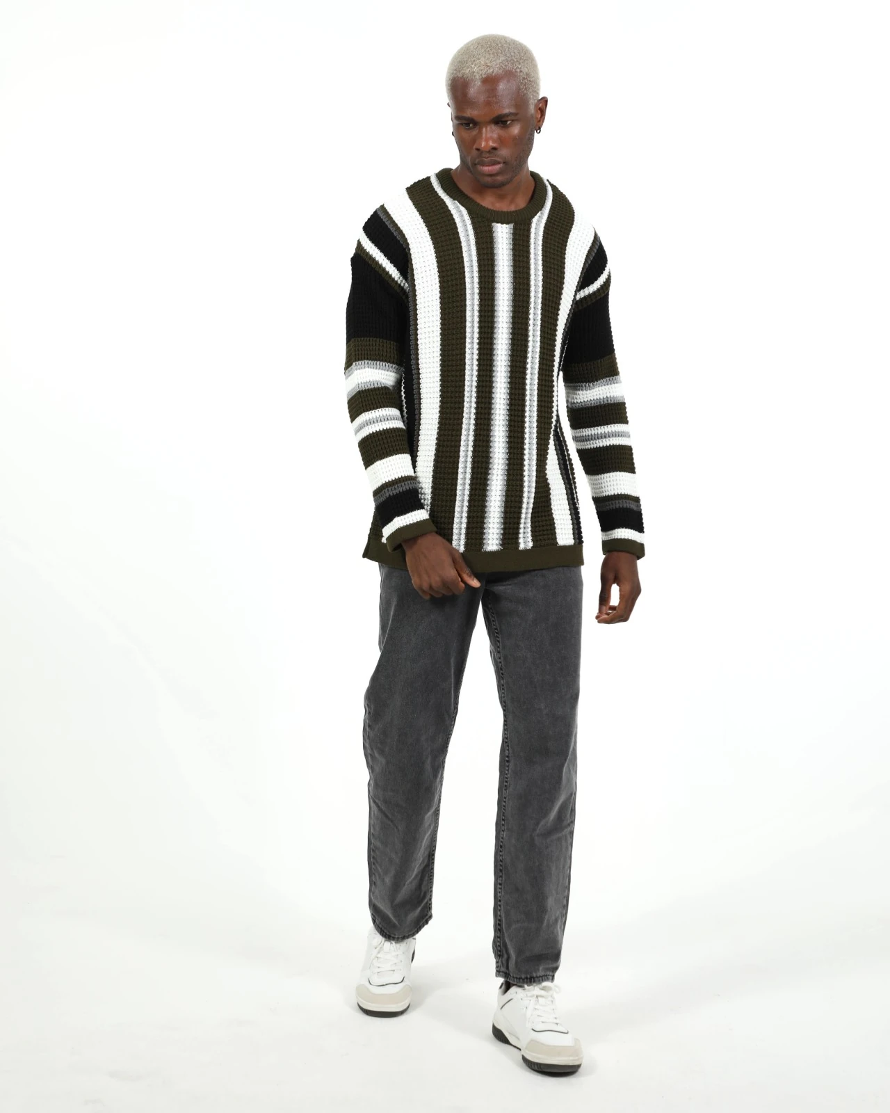 Oversize Long Çizgili Triko