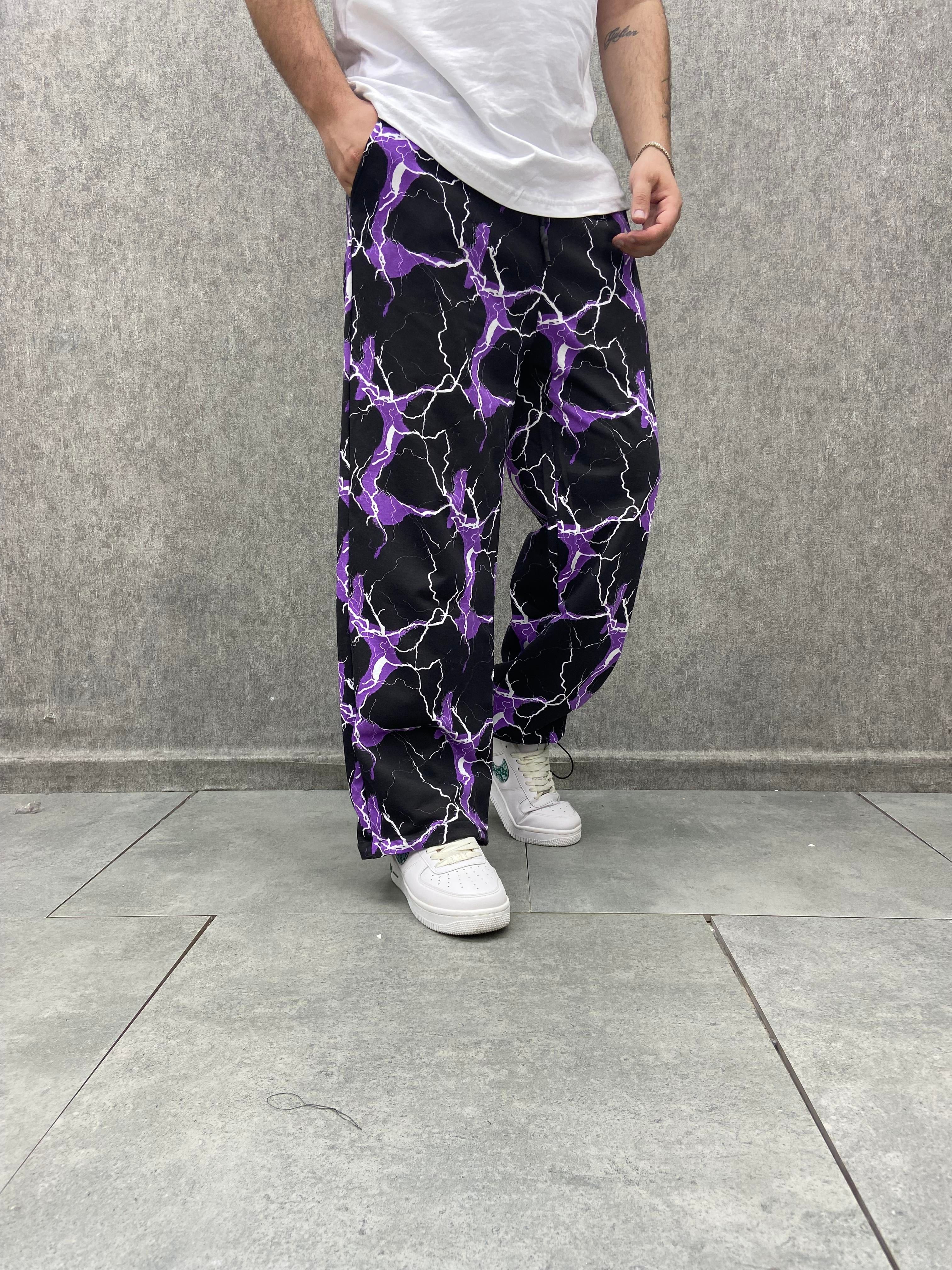 Beli Lastikli Paça Stoperli  Pamuklu Desenli  Baggy Pantolon