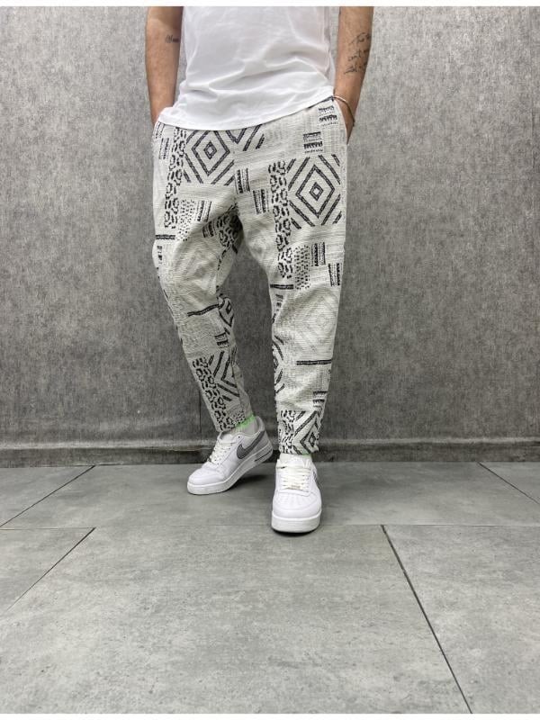 Beli Lastikli Aztek Desenli Baggy Pantolon