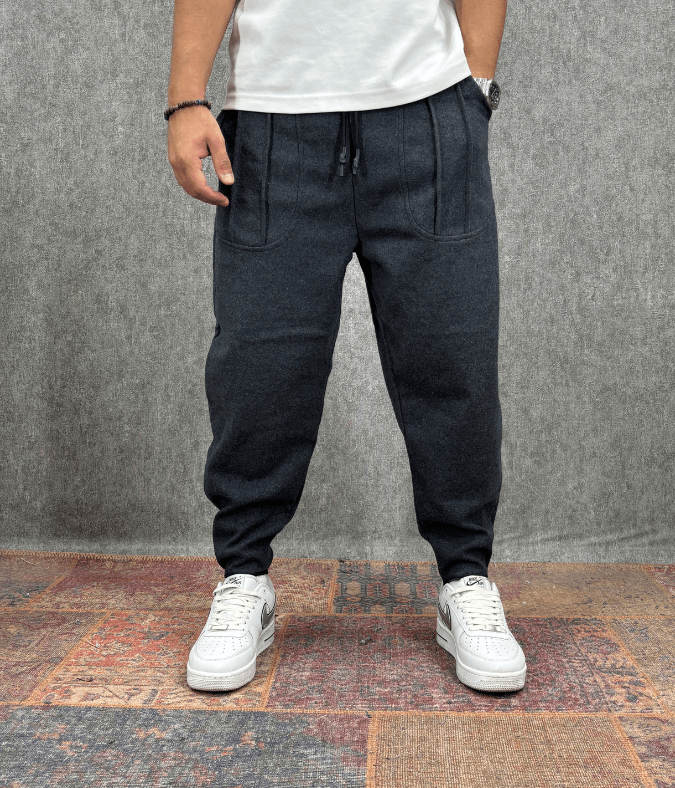 Beli Lastikli Kaşe Cep Nervür Detaylı Füme  Baggy Pantolon