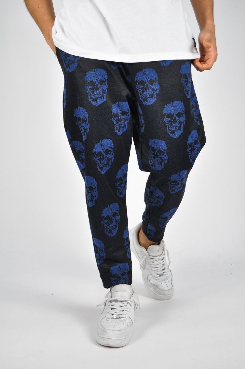 Beli Lastikli Skull Desenli Baggy Pantolon