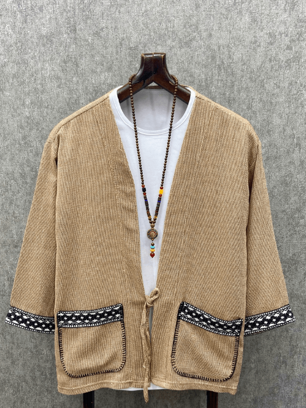 Oversize Bohem Kroşatalı Yıkamalı Pamuk Keten Toprak Kimono