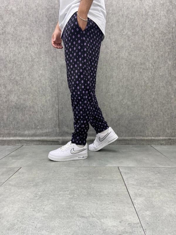 Beli Lastikli Düz Paça Desenli Baggy Pantolon