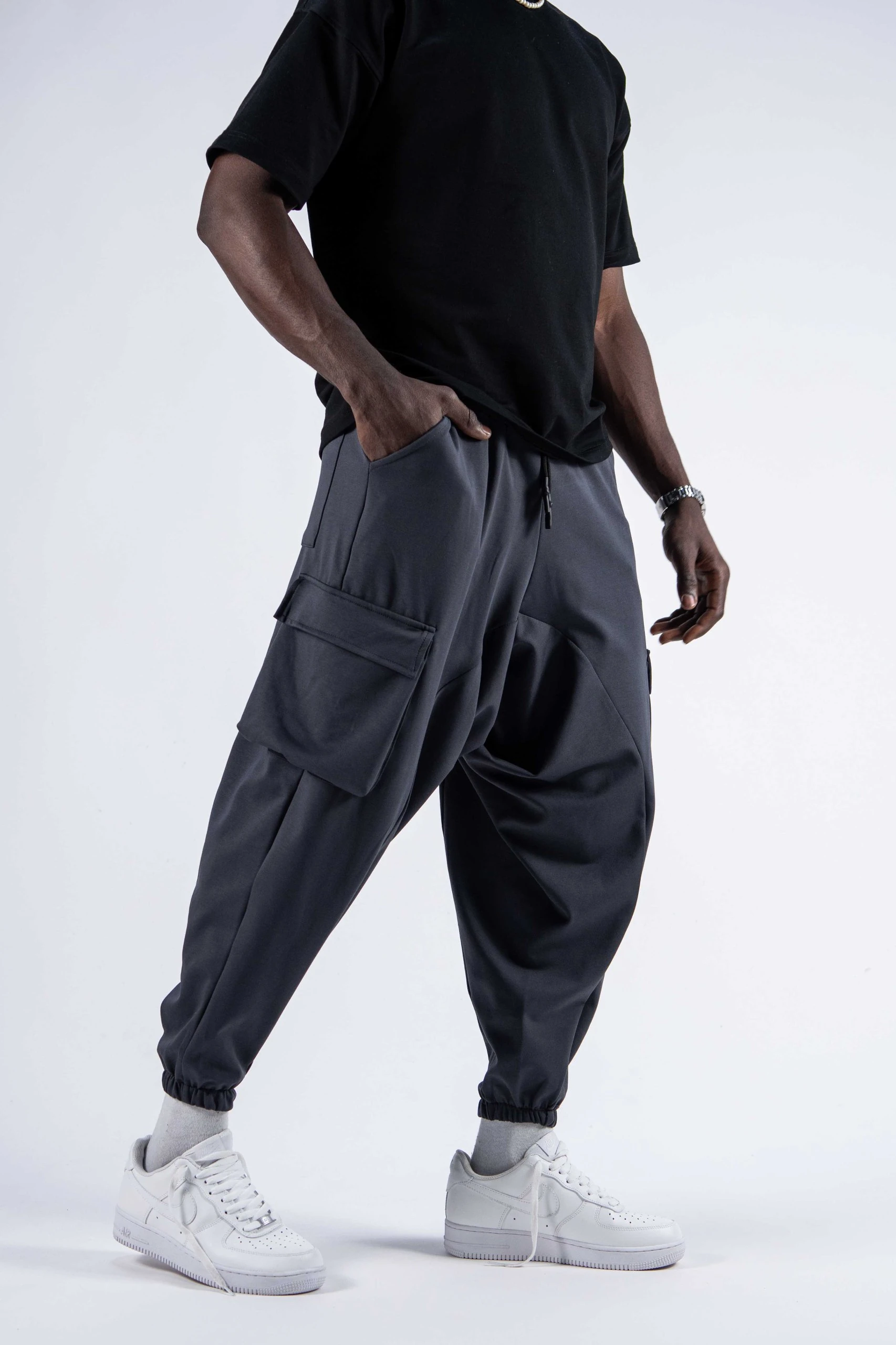 Beli Lastikli Kargo Cepli Füme Şalvar