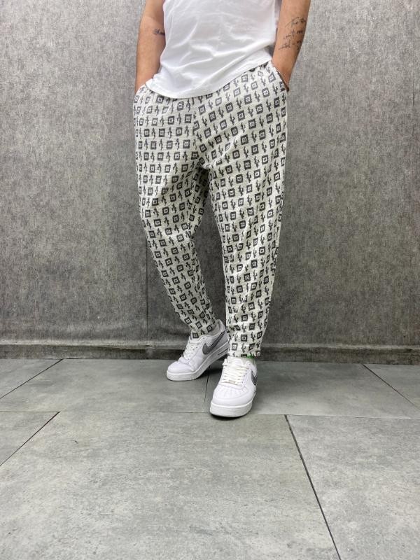 Beli Lastikli Düz Paça Desenli Baggy Pantolon