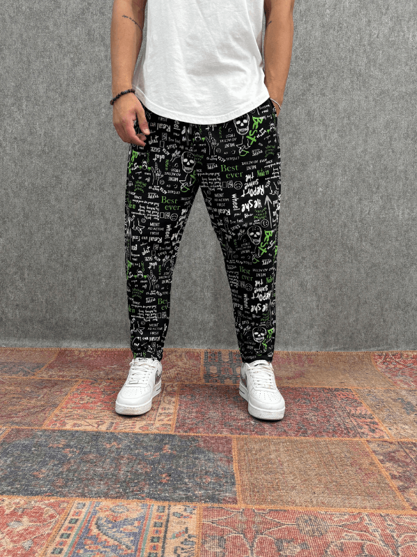 Beli Lastikli Desenli  Baggy Pantolon