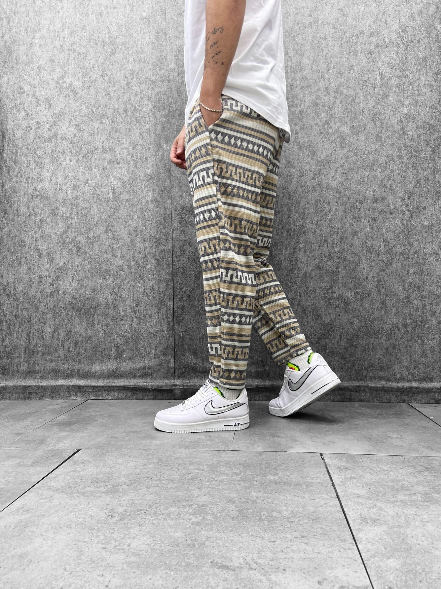 Beli Lastikli Aztek Desenli Baggy Pantolon