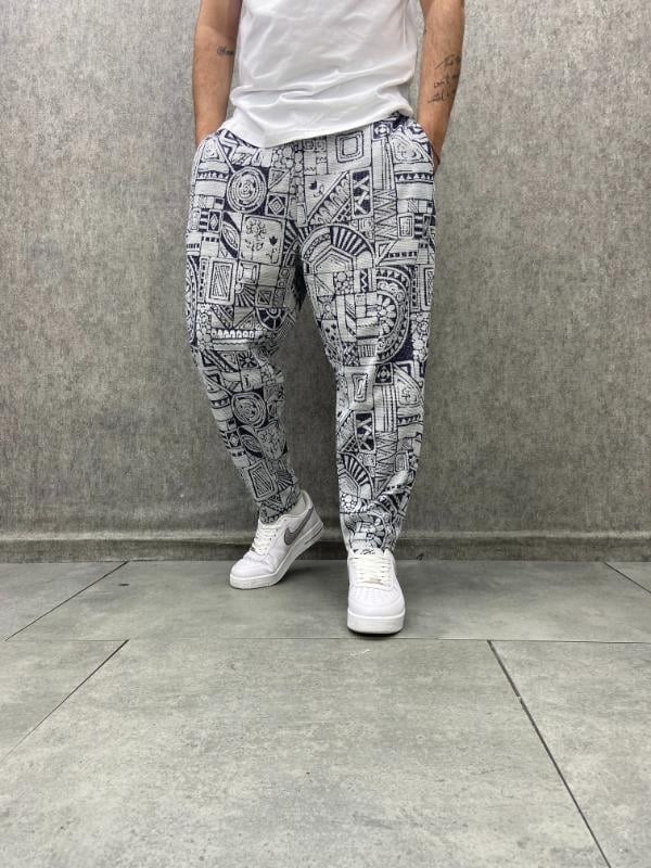 Beli Lastikli  Aztek Desenli Baggy Pantolon