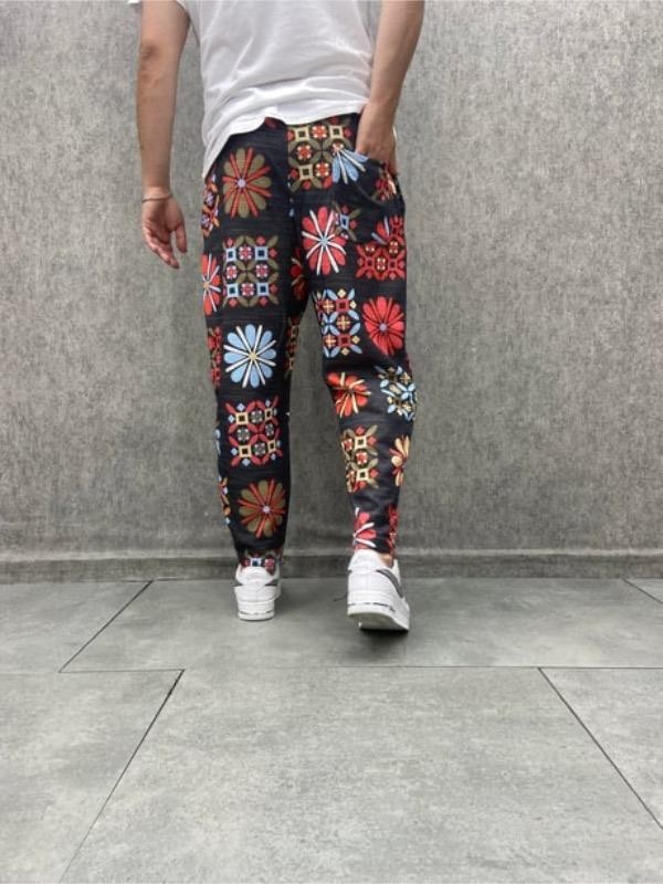 Beli Lastikli Bohem Baggy Desenli Pantolon