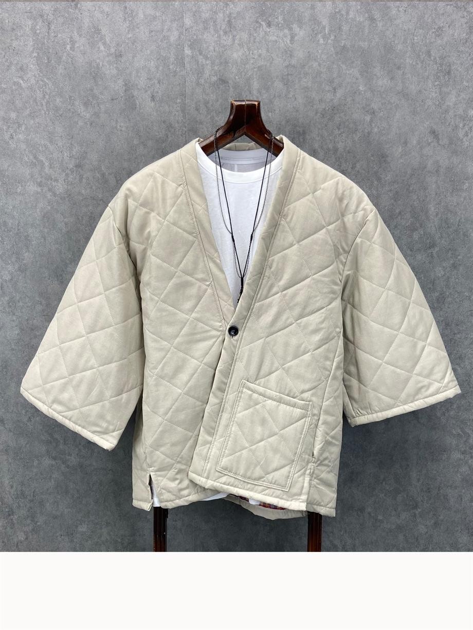 Oversize Fakir Kol Astarlı Kapitone Bej Kimono
