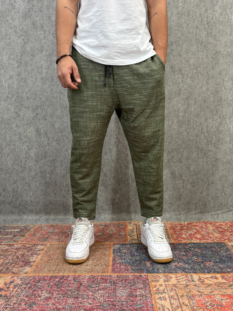 Beli Lastikli Likralı Haki Baggy Pantolon