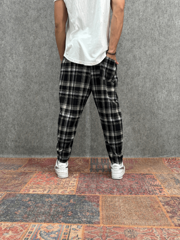 Beli Lastikli Ekoseli Baggy Pantolon