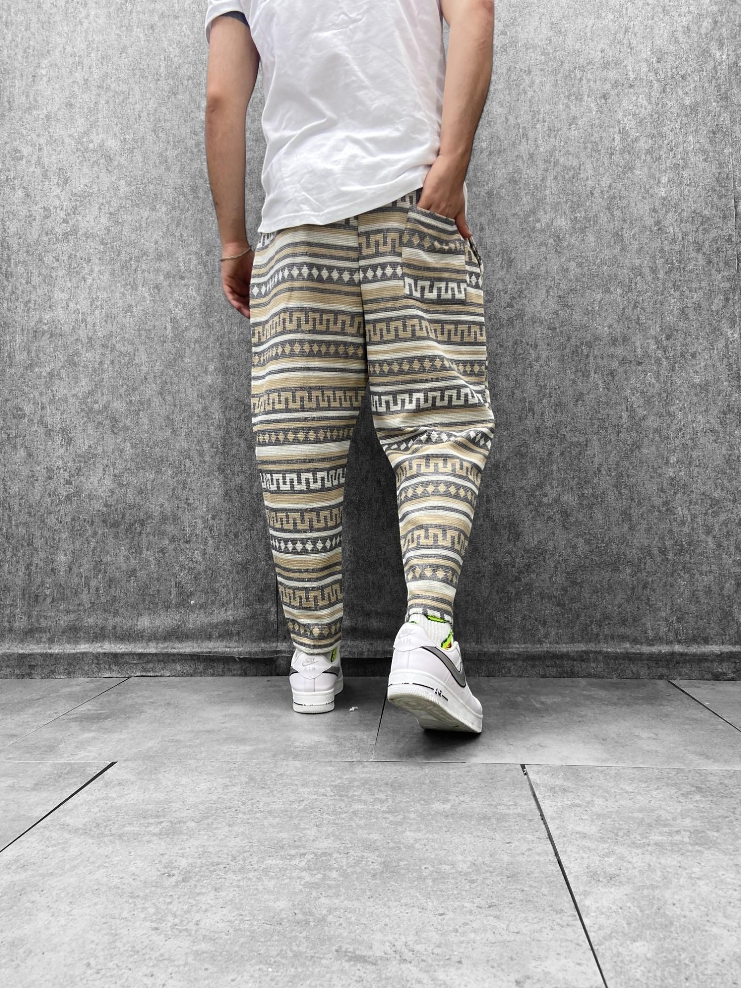 Beli Lastikli Aztek Desenli Baggy Pantolon