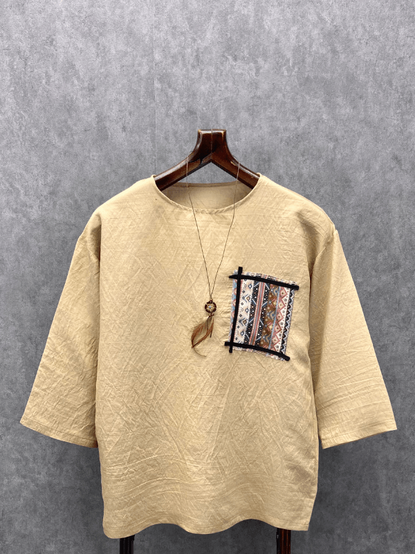 Süper Oversize Pamuklu Bohem Fakir Kol Toprak Tshirt