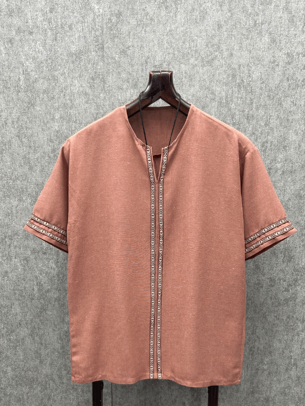 Oversize Bohem Nopeli Pamuk Keten Kiremit Tshirt