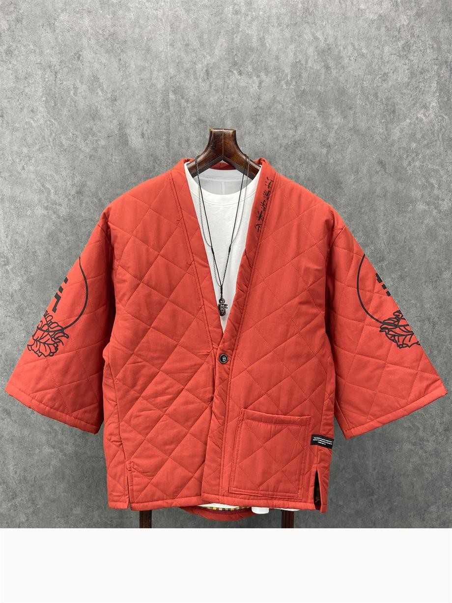 Oversize Fakir Kol Astarlı Kapitone Kiremit  Kimono