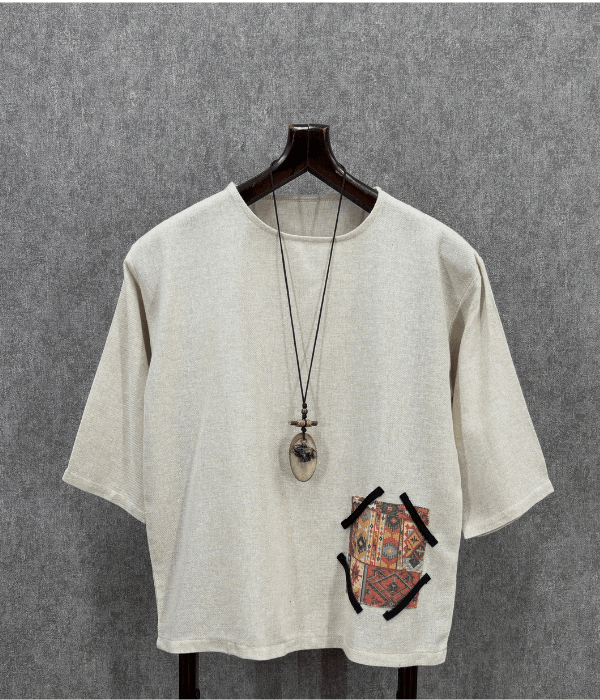 Oversize Bohem Fakir Kol Bej  Pamuklu Tshirt
