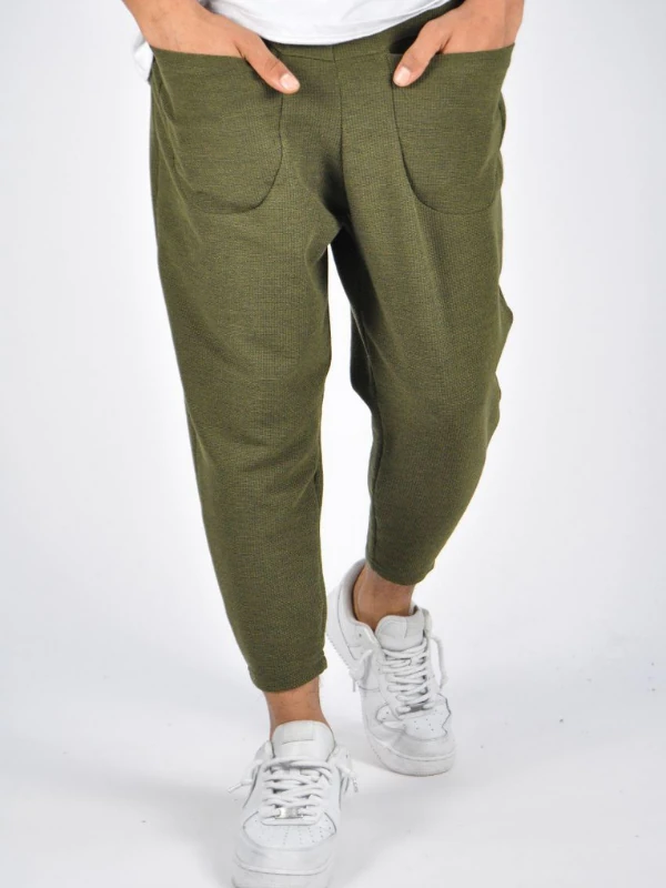 Beli Lastikli Ön Cep Detaylı Haki Baggy Pantolon