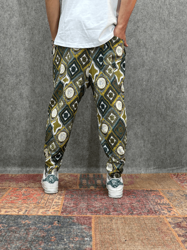 Beli Lastikli Desenli Baggy Pantolon