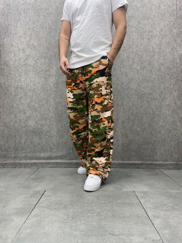 Beli Lastikli Stoperli Boru Paça Kamuflaj Desenli  Baggy Pantolon