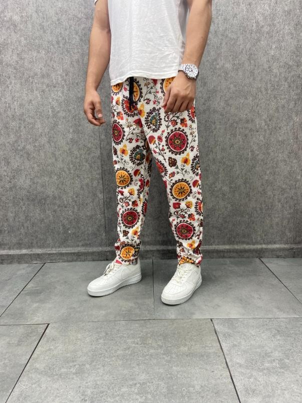 Beli Lastikli  Bohem Desenli Pantolon