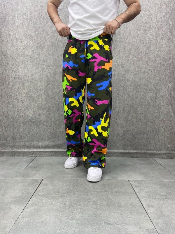 Beli Lastikli Stoperli Boru Paça Desenli  Baggy Pantolon