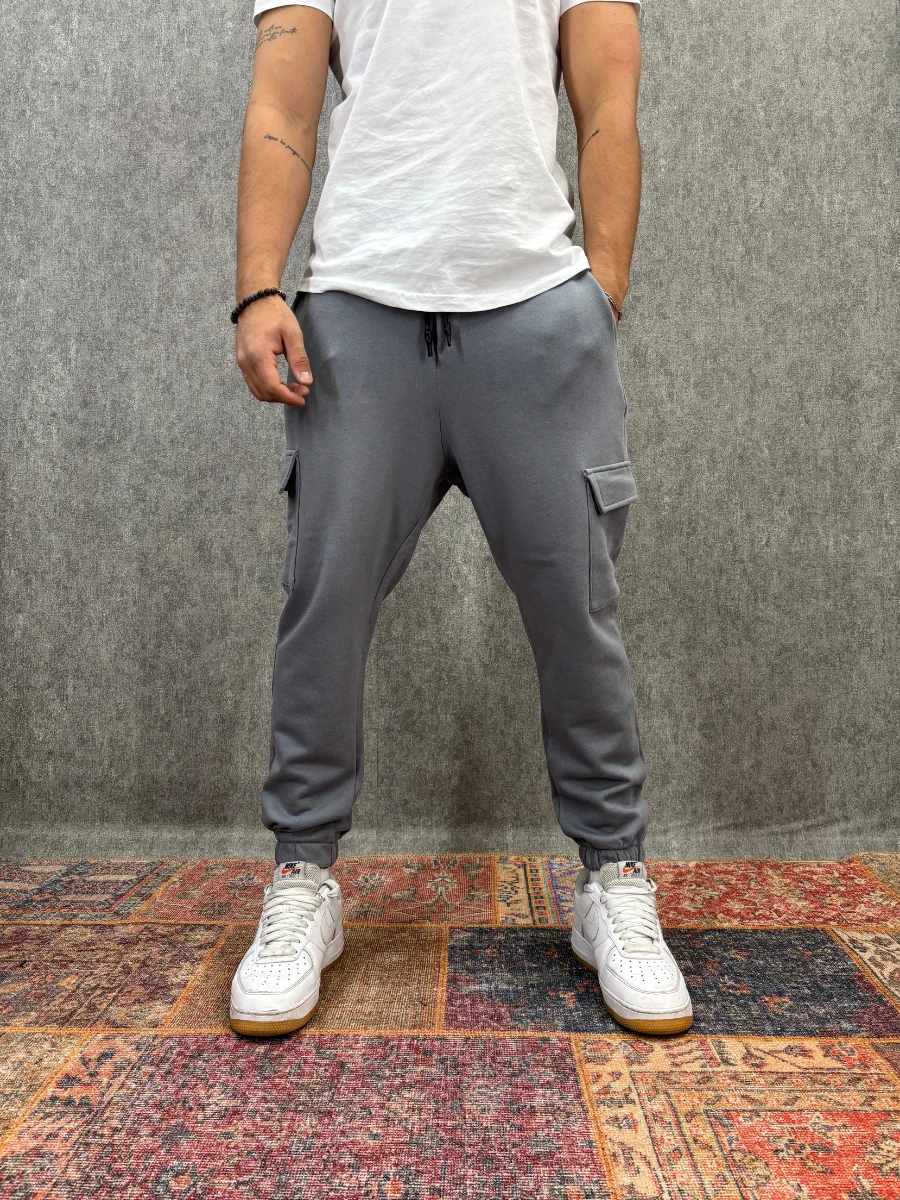 Beli Lastikli Kargo Cepli Gri Jogger