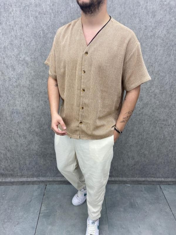 Oversize Yıkamalı Keten Gömlek